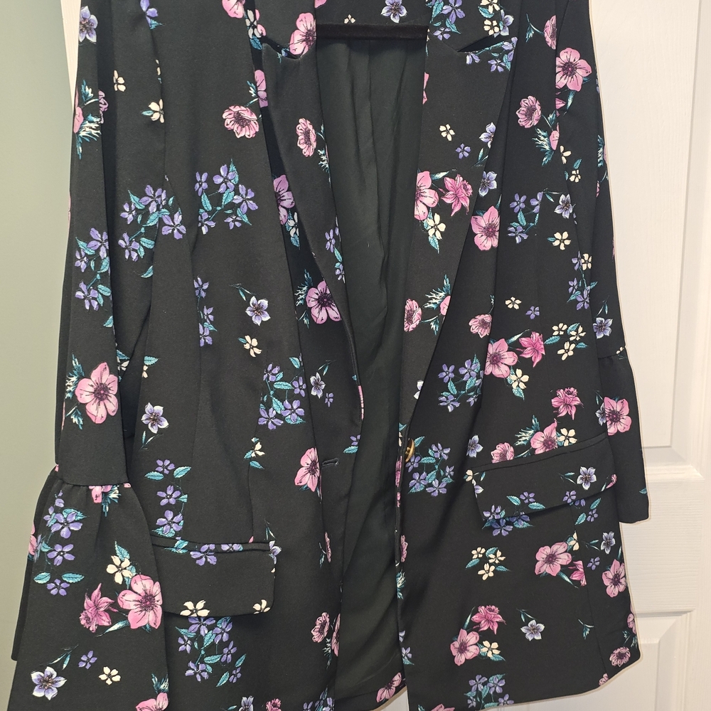 Lane Bryant Black Floral Blazer with Pink & Purple Flowers